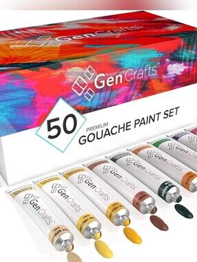 NEW GENCRAFTS 50pc GOUACHE PIGMENT PAINTS FOR CANVAS, FABRIC, CRAFTS, &  MORE